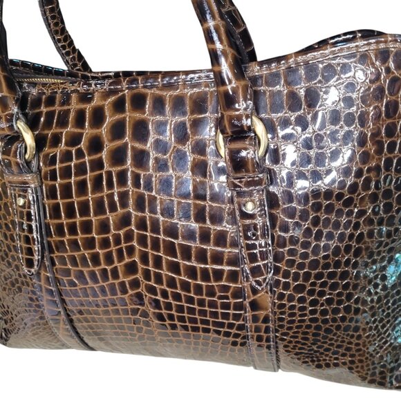 Cole Haan Black Croc Embossed Leather Satchel/Briefcase Women Large Size - Picture 4 of 16